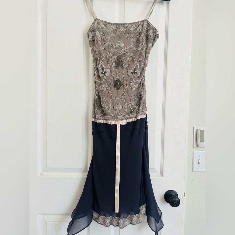Cache by Sue Wong Grey and Blue Dress